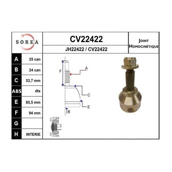 EAI - CV22422K (CV22422K_ШРУС наружный к-кт!25x24 Ford Transit 1.8Di 02>)
