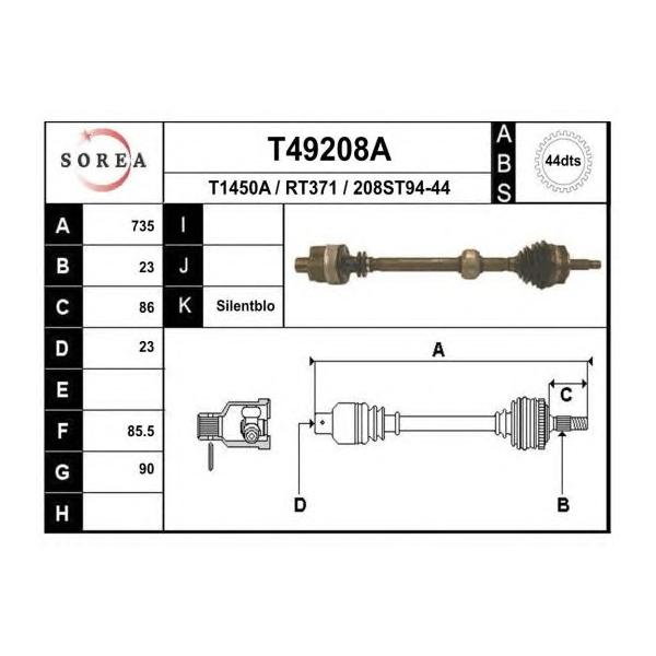 EAI - T49208A (привод правый742mm 44z ABS/ Renault Megane 2.0 16V JC5 95-99)