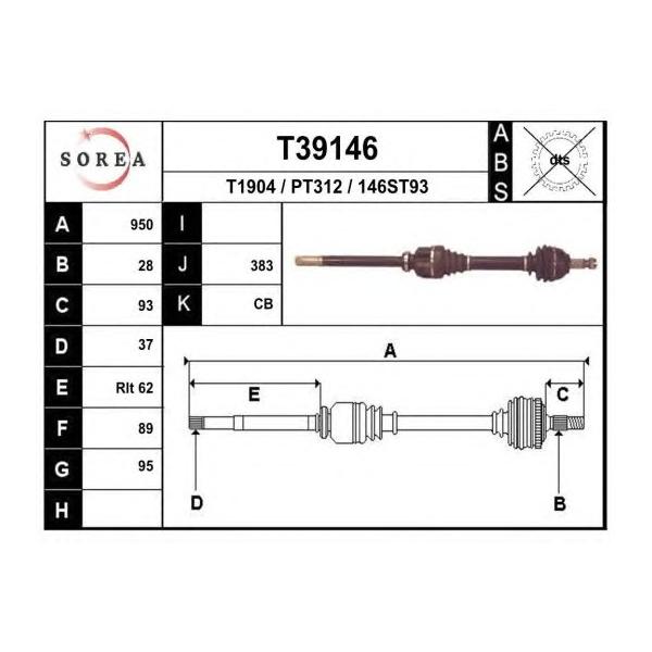 EAI - T39146 (T39146_привод правый! 950mm// Peugeot 607 2.0HDi 05>)
