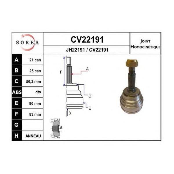 EAI - CV22191K (CV22191K_ШРУС наружный! 21x25 Renault Laguna/Clio/19 1.8-2.0i/1.9D JB3/JC5 89-01)