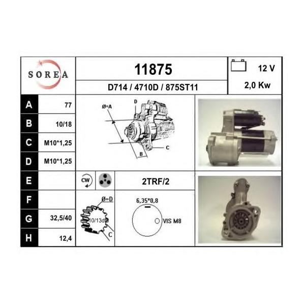 EAI - 11875 (SOR11875 стартер! 2.2Kw/ Mitsubishi Pajero, Hyundai Galloper/H1/Terracan 2.5TD 89>)