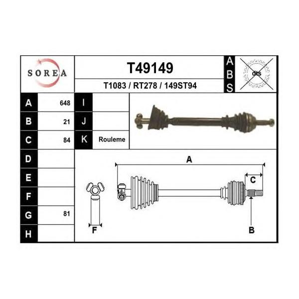 EAI - T49149 (T49149 привод левый! 650mm/ Renault Megane 1.9TD/2.0 JB3/JC5 95>)