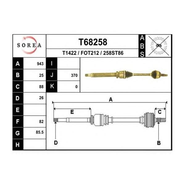 EAI - T68258 (T68258_привод правый!946mm без ABS// Ford Focus 2.0/1.8TDCi MTX75 99-04)