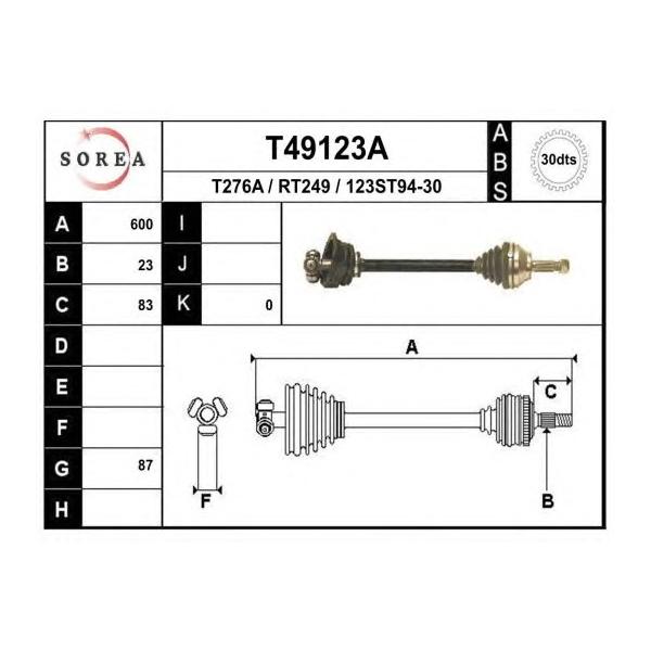 EAI - T49123A (T49123A_привод левый! 600mm ABS// Renault Safrane I 2.0/12V/2.2/2.1TD PK1 92-96)