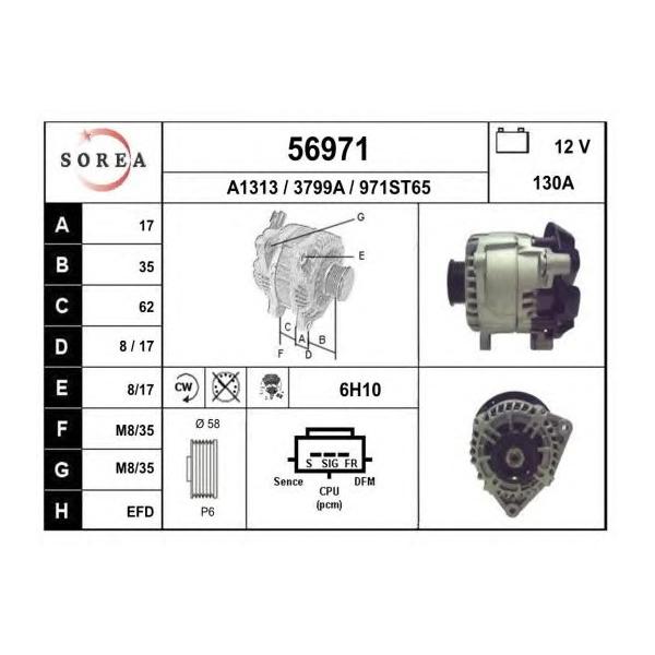 EAI - 56971 (SOR56971 генератор! 130A/ Ford Transit Connect 1.8/1.8Di/1.8TDCi 02>)