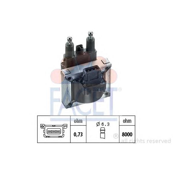 FACET - 96175 (Катушка зажигания RENAULT: 21 седан (L48_) 2.0 Turbo (L48L)/2.0 Turbo 4x4 (L48L) 86-94, ESPACE III (JE0_) 2.0 (JE0A)/3.0 (JE0D) 96-02, ESPACE Mk III ()