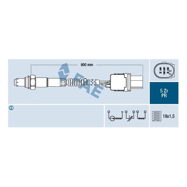 FAE - 75075 (Лямбда-зонд BMW E65, 90 3,0L 5 конт. 910 mm)