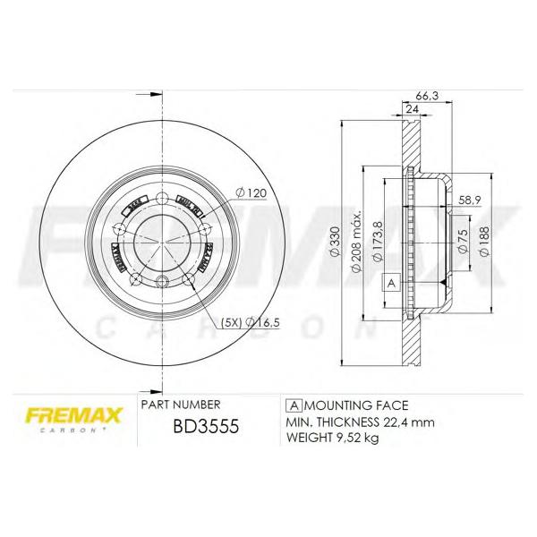 FREMAX - BD3555 (Торм.диск пер.вент.[330x24] 5 отв.[min 2])