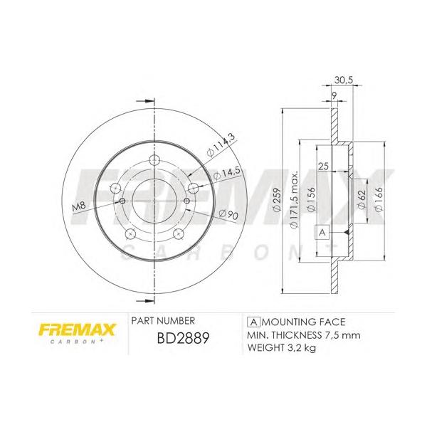 FREMAX - BD-2889 (Диск тормозной задний Ø259x9/7.5 (5 болтов))