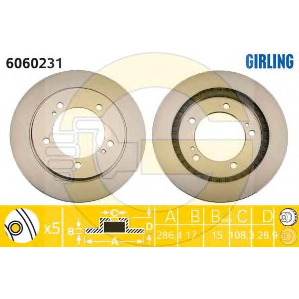 GIRLING - 6060231 (Диск тормозной SUZUKI GRAND VITARA 1.6/2.0 98-05 передний вент.D=287мм.)