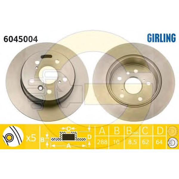 GIRLING - 6045004 (Диск тормозной задний Ø288x10)