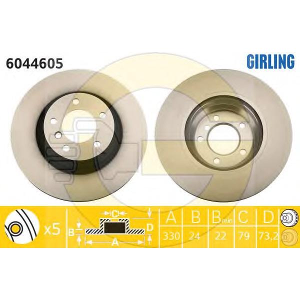 GIRLING - 6044605 (Диск тормозной BMW 1 E81/E87/3 E90/91/X1 E84 2.0-3.0 05- передний вент. D=330мм.)