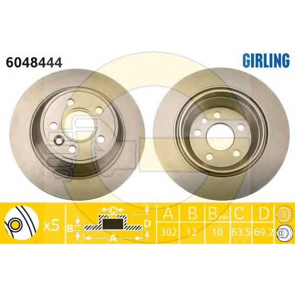 GIRLING - 6048444 (Диск тормозной VOLVO S80 06-/V70 07-/XC70 07- задний без эл.стоян.торм.D=302мм.)