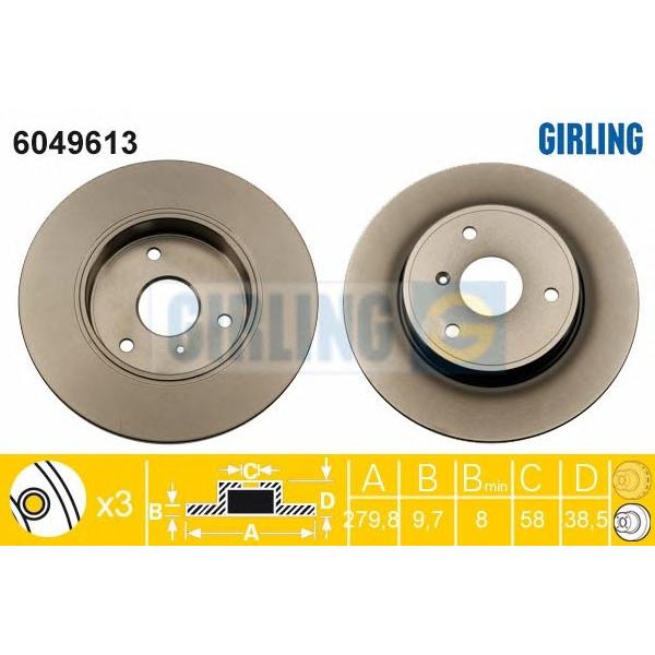 GIRLING - 6049613 (Диск тормозной SMART CITY-COUPE 98-04/FORTWO 04-/ROADSTER 03-05 передний D 280мм)