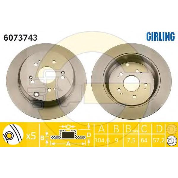 GIRLING - 6073743 (Диск тормозной HONDA CR-V II 02-06 задний)