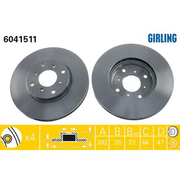 GIRLING - 6041511 (Диск тормозной HONDA ACCORD 1.8-2.3 98-03 передний)