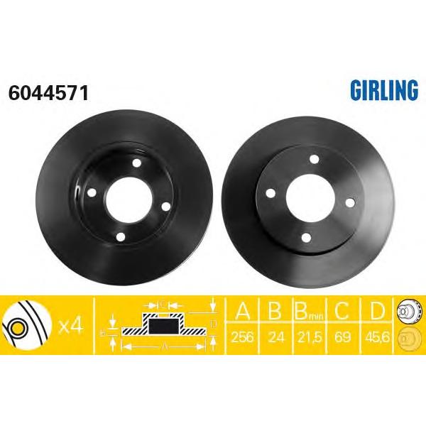 GIRLING - 6044571 (Диск тормозной MITSUBISHI COLT VI 04>/SMART FORFOUR 04> передний)