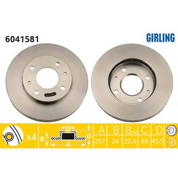 GIRLING - 6041581 (Диск тормозной HYUNDAI SONATA (EF) 2.0-2.5 98-01/SONATA (NF) 2.4 05- передний)
