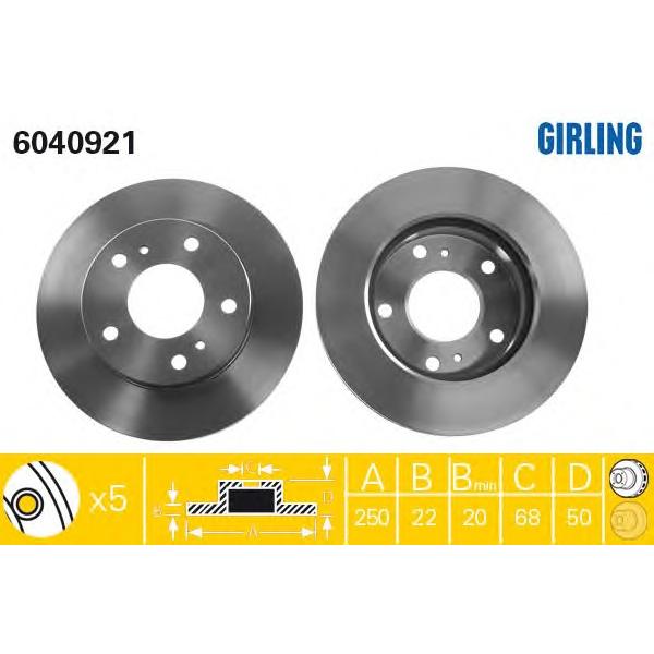 GIRLING - 6040921 (Диск тормозной NISSAN SERENA 92- передний вент.D=250мм.)