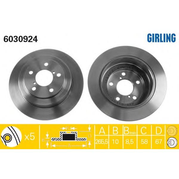 GIRLING - 6030924 (Диск тормозной задний Ø266x10)