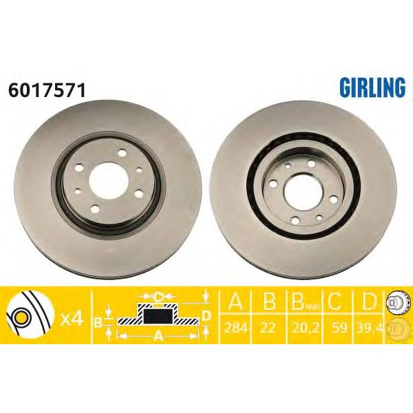 GIRLING - 6017571 (Диск тормозной ALFA ROMEO 145/146/155/FIAT COUPE/MULTIPLA передний вент.D=284мм.)