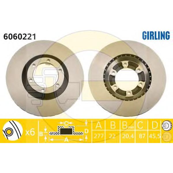 GIRLING - 6060221 (Диск тормозной HYUNDAI GALLOPER 98- передний вент.D=277мм.)