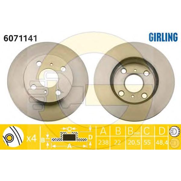 GIRLING - 6071141 (Диск тормозной передний 238x22)