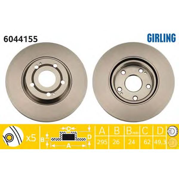 GIRLING - 6044155 (Диск тормозной передний 295x26 Avensis 05~08, Coroola Verso 04~09 #)
