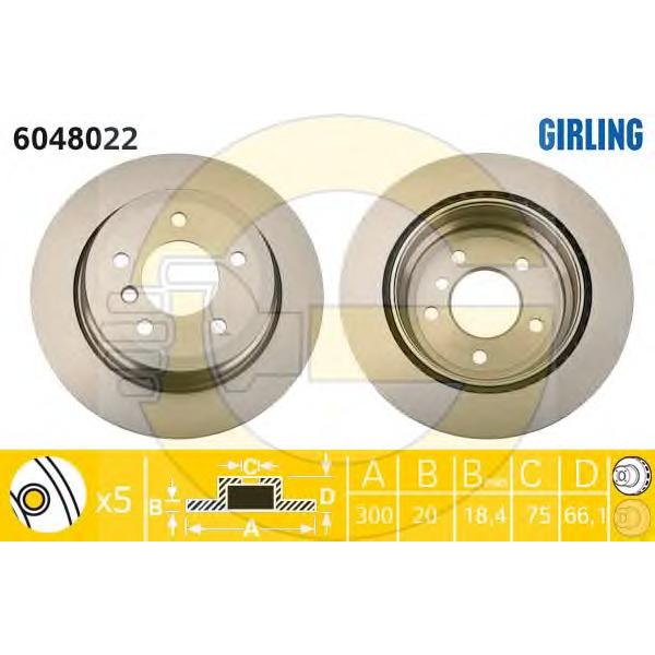 GIRLING - 6048022 (Диск тормозной BMW E81/E87/E90/E91/E84 X1 задний вент.D=300мм.)