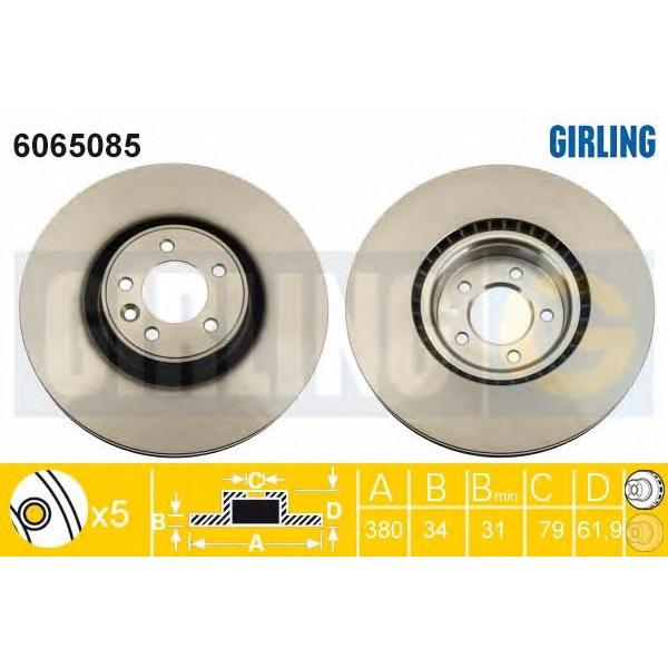 GIRLING - 6065085 (Диск тормозной LAND ROVER RANGE ROVER SPORT 5.0 09- передний вент.D=380мм.)