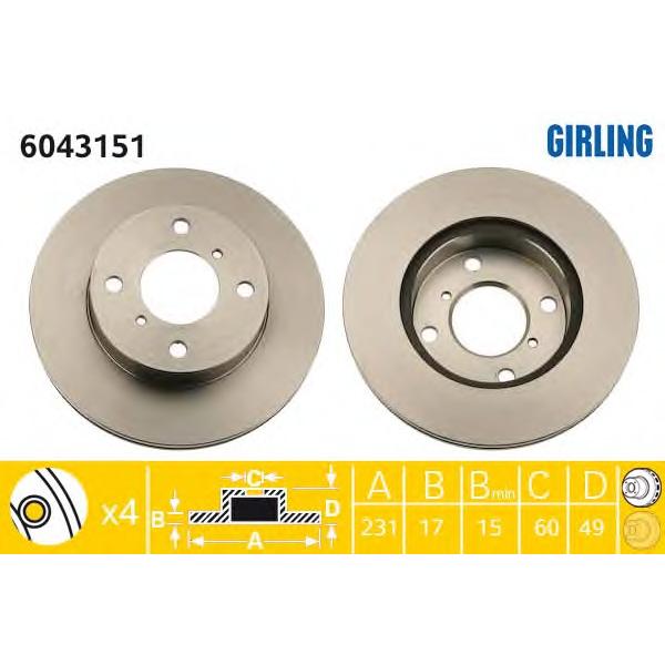 GIRLING - 6043151 (Диск тормозной SUZUKI WAGON R+ 1.0/1.2 98-00/ALTO 1.1 02- передний)