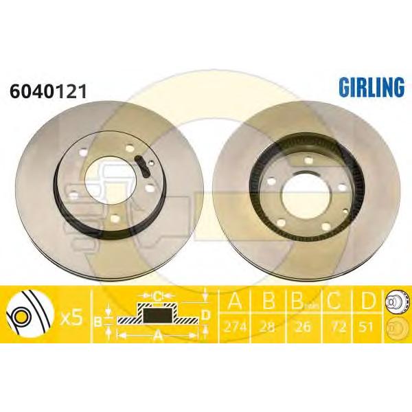 GIRLING - 6040121 (Диск тормозной MAZDA MP-V 99-/XEDOX 9 93- передний вент.D=274мм.)