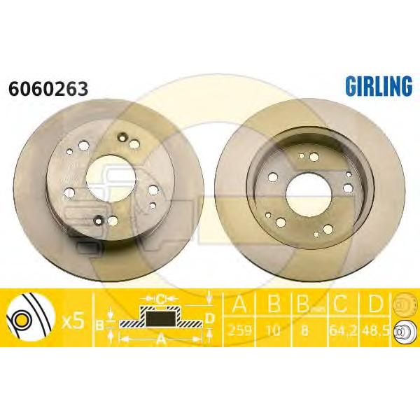 GIRLING - 6060263 (Диск тормозной HONDA CIVIC Hatchback 01-05 задний D=260мм.)