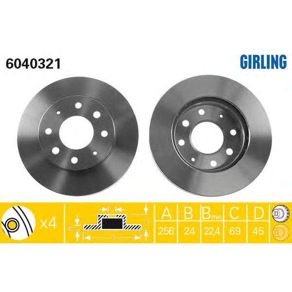 GIRLING - 6040321 (Диск тормозной MITSUBISHI SPACE RUNNER/SPACE WAGON 91-99 передний вент.D=256мм.)