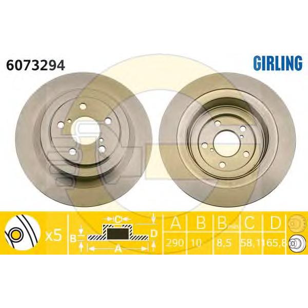 GIRLING - 6073294 (Диск тормозной SUBARU FORESTER 97-/LEGACY 98-03/OUTBACK 00-09 задний D=290мм.)
