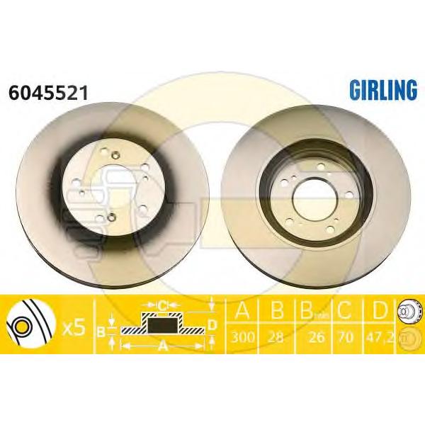GIRLING - 6045521 (Диск тормозной HONDA ACCORD 98-02/CIVIC 01-05/LEGEND 06- передний вент.D=300мм.)