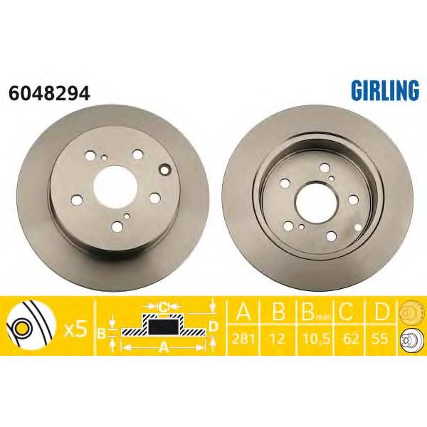 GIRLING - 6048294 (Диск тормозной TOYOTA RAV 4 III 06- задний D=281мм.)