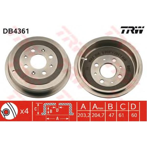 LUCAS-TRW - DB4361 (барабан торм./ Fiat Grand Punto, Opel Corsa D 1.0/1.2 05>)