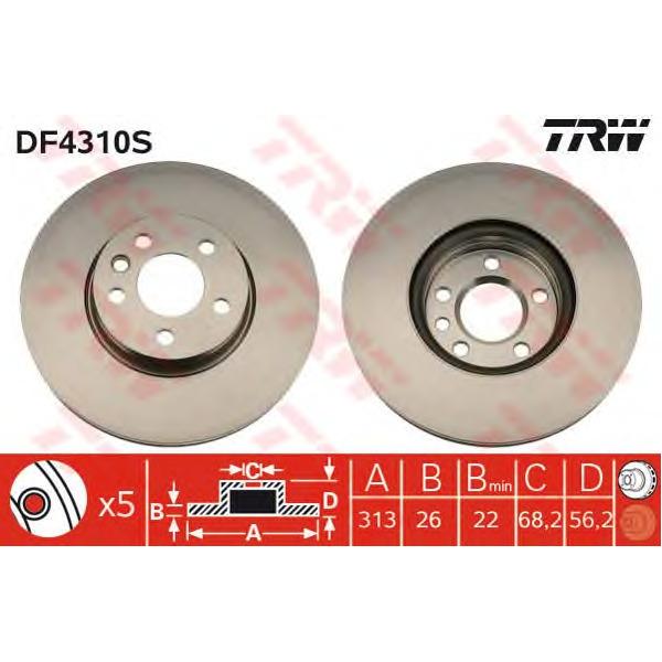 LUCAS-TRW - DF4310S (диск торм. пер./ Audi A8, VW T4 1.9D-2.5TDi 90>)