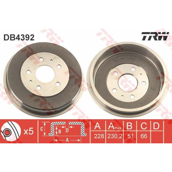 LUCAS-TRW - DB4392 (Барабан тормозной задний для Ford Focus II, C-Max 2004~2011)
