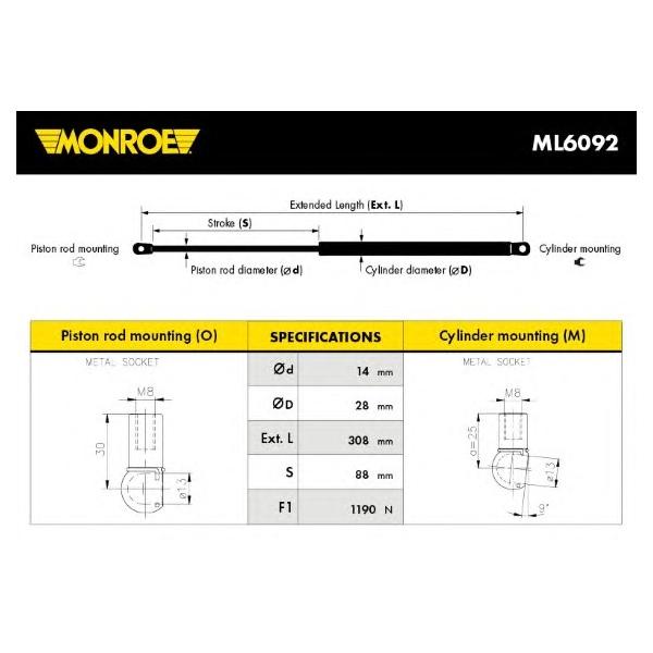 MONROE - ML6092 (Амортизатор крышки багажника 1190N)
