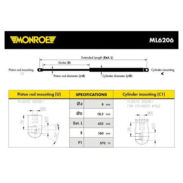 MONROE - ML6206 (Амортизатор крышки багажника)