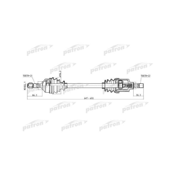 PATRON - PDS0228 (Полуось передняя левая 21x647x48x22 PEUGEOT: 207 06-, 207 SW 07-)
