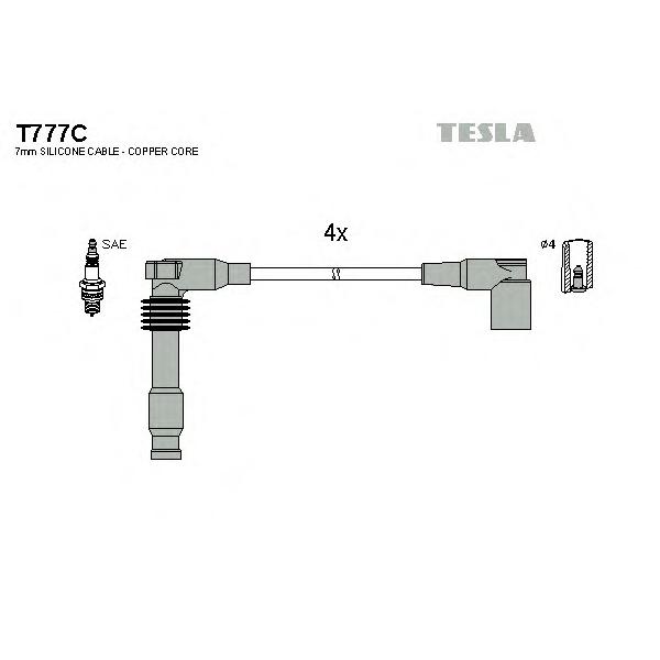 TESLA - T777C (Комплект высокольтных проводов для Opel Astra G 2.0, Vectra B 1.8/2.0)
