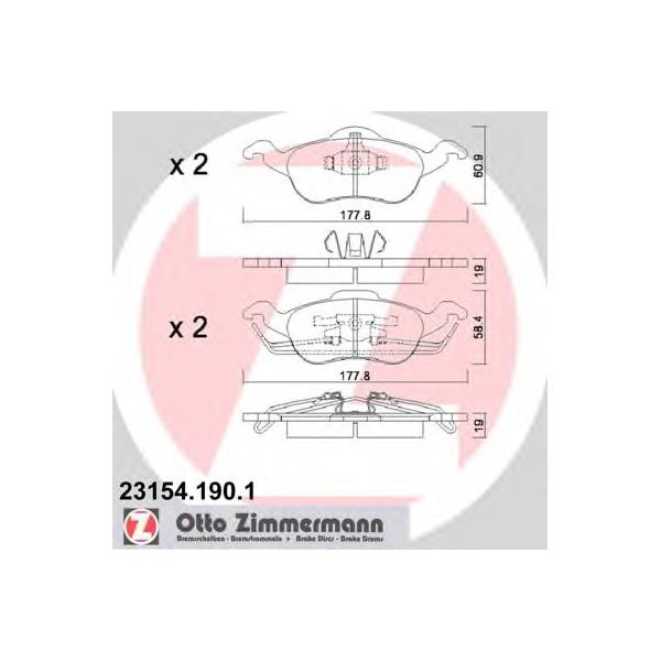 ZIMMERMANN - 23154.190.1 (Колодки тормозные передние для Ford Focus I 1998~2004)