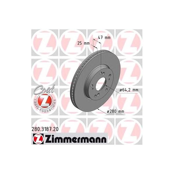 ZIMMERMANN - 280318720 (ДИСК ТОРМ HONDA CIVIC IX 1.4-2.2 I-VTEC/DTEC 12- ПЕР 280X25 (ЦО 64,2))