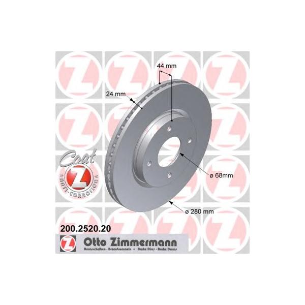 ZIMMERMANN - 200.2520.20 (Диск тормозной передний Ø280x24)