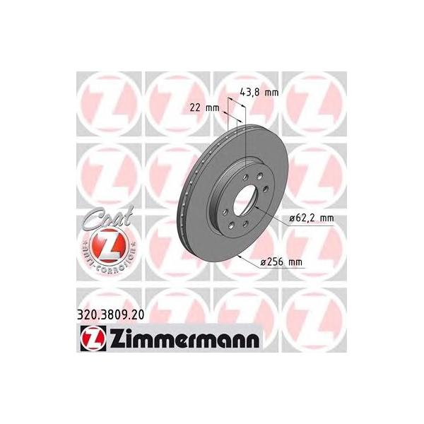 ZIMMERMANN - 320.3809.20 (Диск тормозной передний Ø256x22)